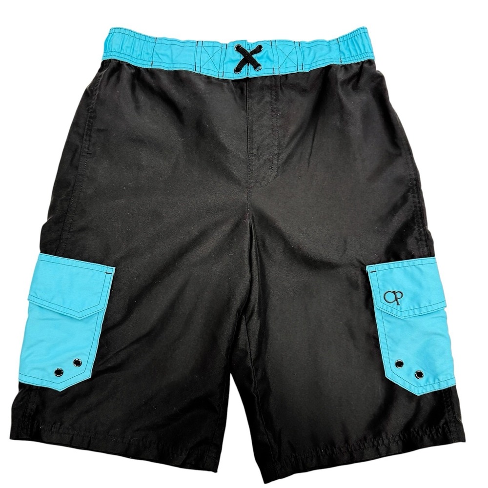 Ocean Pacific Boys Size XXL (18) Black / Blue Swim Shorts Trunks Bottoms